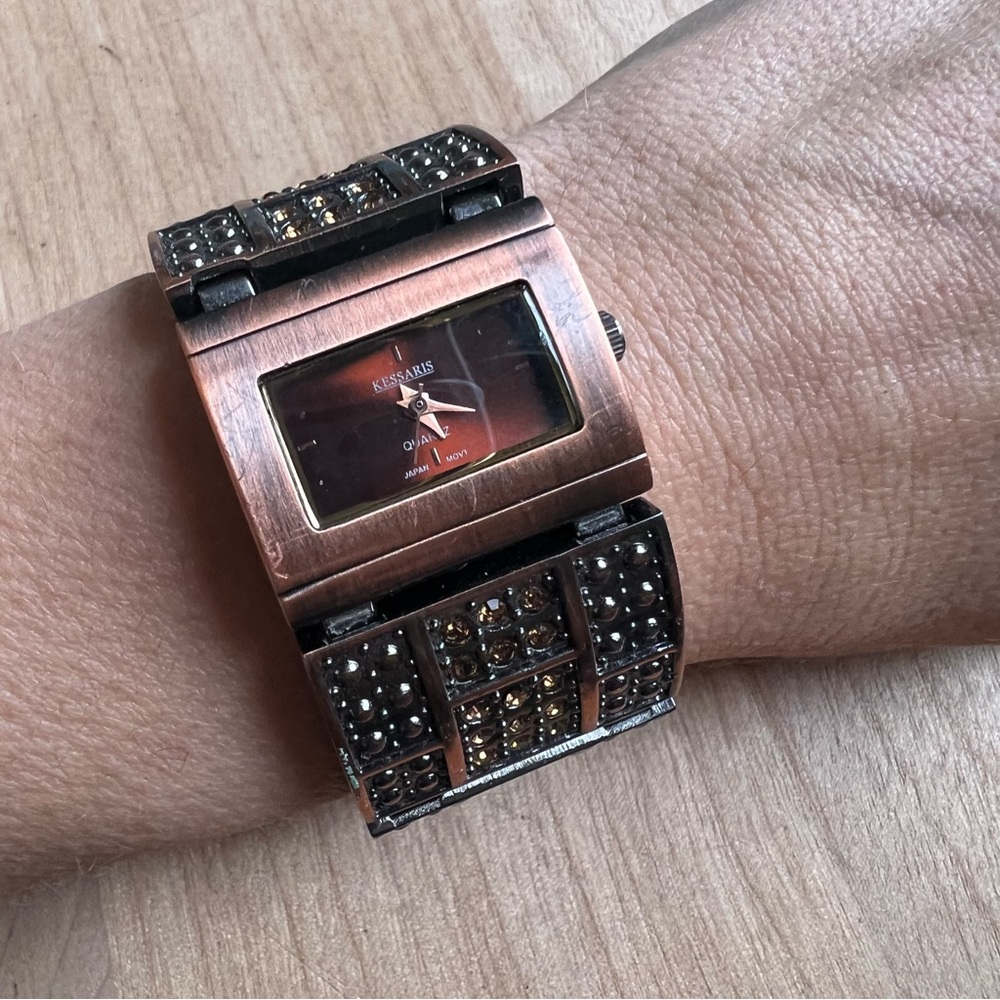 Kessaris ladies bronze finish rectangular fashion watch NEW BATTERY